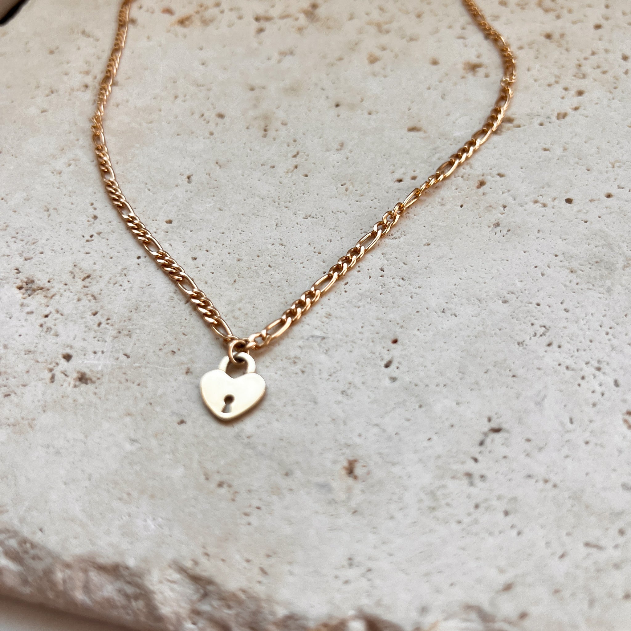 Solid Gold Heart Padlock Necklace